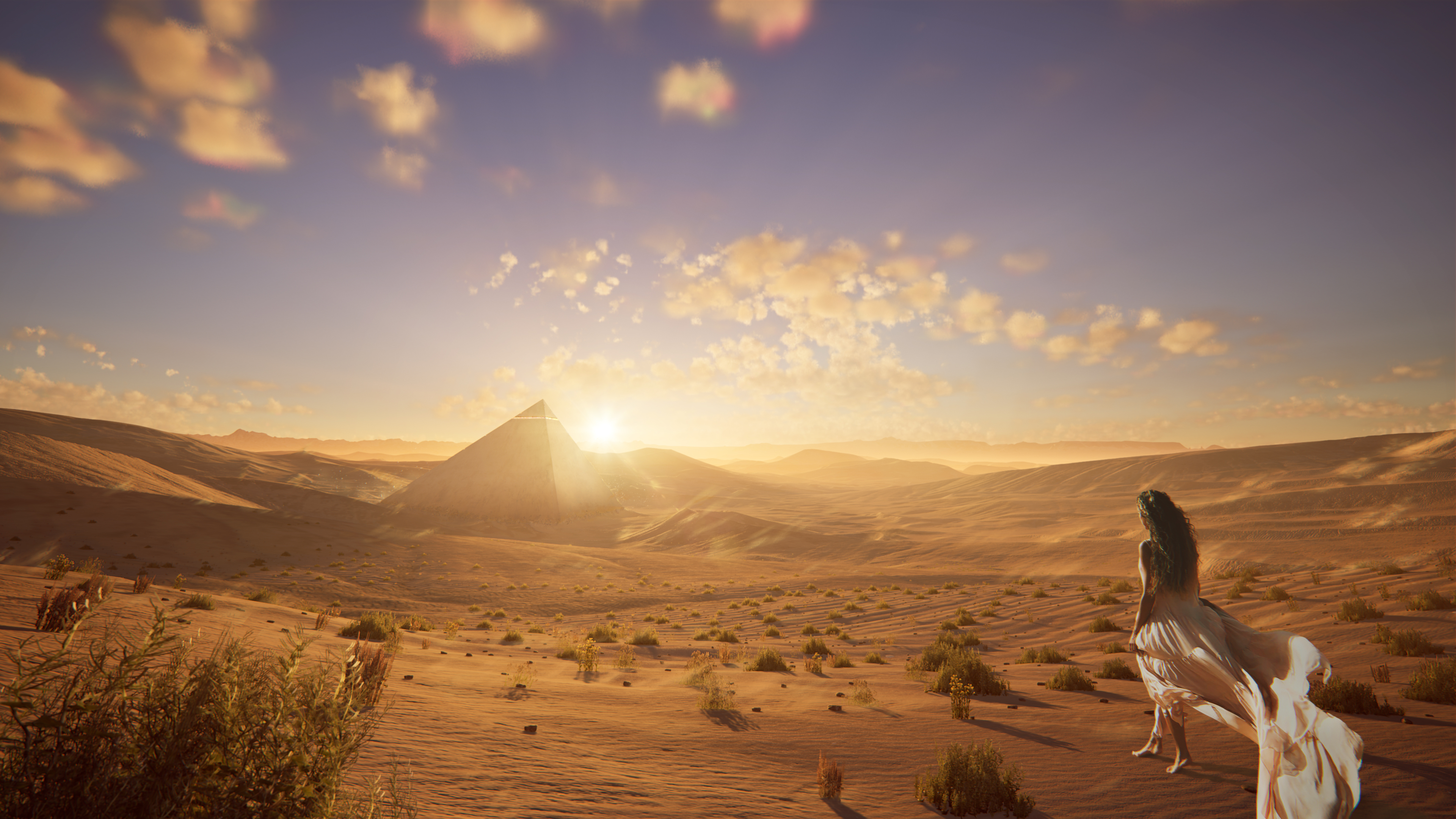 Sunlit render showing The Pyramid rising from the desert floor